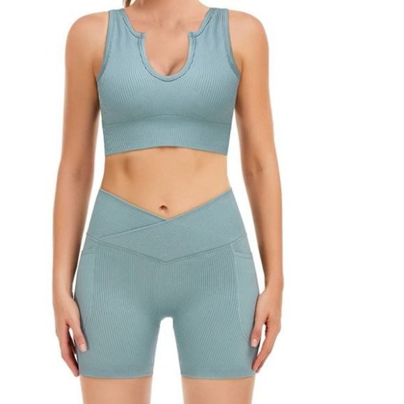 Mirity Ribbed Workout Sets 2 Piece for Women Yoga Seamless Outfits with Pockets - Picture 3 of 8